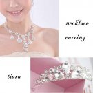 Bridal Rhinestone crystal dangle Headress topknot necklace earrring set NR359