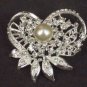 Bridal Cake topper heart Faux pearl crystal Rhinestone Brooch pin Pi576