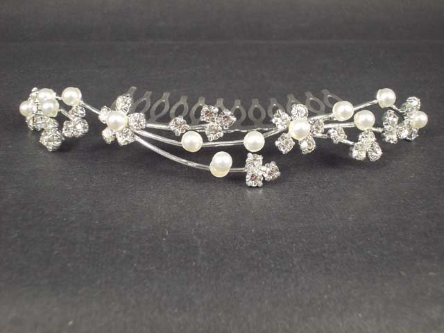 Bridal Rhinestone Crystal Prom Faux pearl Headpiece Hair tiara Comb RB556