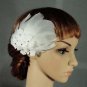 Bridal White Rhinestone Lace Feather Headpiece Hair Fascinator Brooch clip BA175