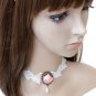 Gothic sexy Lolita Lace White Bead Pink Flower Rose Choker necklace NR344