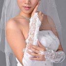 17" Bridal prom sexy Lace white bead Satin Fingerless Gloves S144