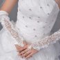 17" Bridal prom sexy Lace white bead Satin Fingerless Gloves S144