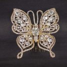 Bridal Rhinestone Butterfly gold tone Headpiece crystal Hair Tiara Comb RB574