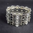 5 row Bridal Black clear Crystal Rhinestone Bracelet cuff bangle BR253