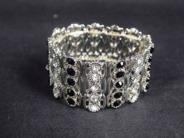 5 row Bridal Black clear Crystal Rhinestone Bracelet cuff bangle BR253