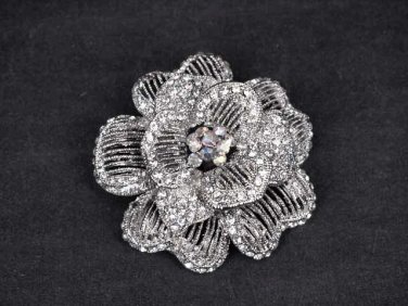 Bridal Cake topper decorating crystal Rose Flower Rhinestone Brooch pin PI571