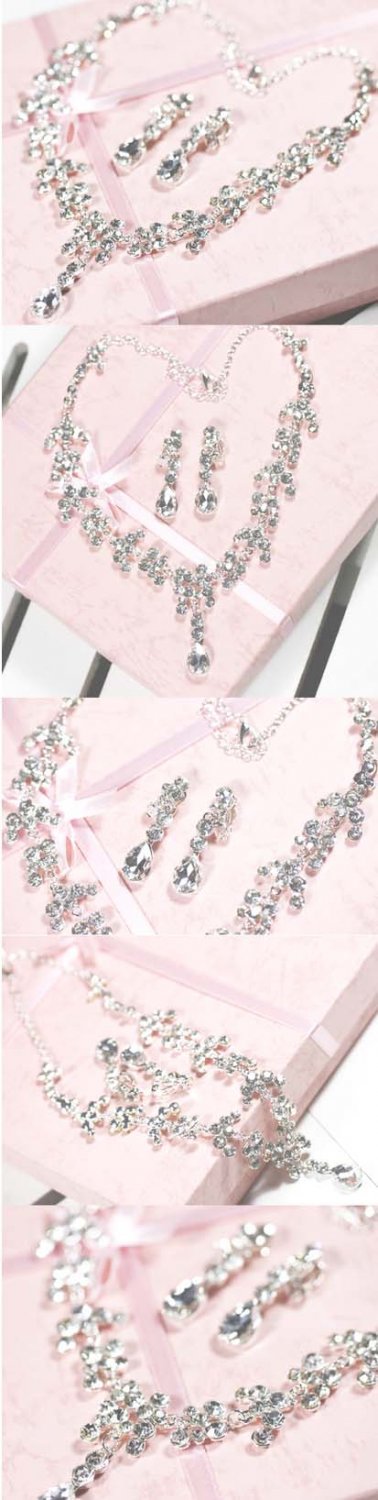Bridal Rhinestone crystal Faux pearl topknot necklace earrring set NR346