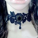 Gothic sexy Lolita Lace ribbon Black Flower bead Choker necklace NR301