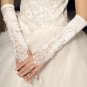 12" Bridal prom sexy Lace Ivory bead Satin Fingerless Gloves S05