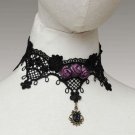 Gothic sexy Lolita Lace Purple Flower Black Choker necklace earring set NR360