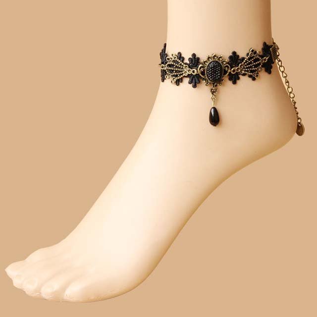 Party Prom Belly dance Lolita flower black gothic anklet BR317