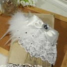 Bridal White Bow Feather Headpiece Hair Silk Flower Fascinator Brooch clip BA165