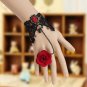 Sexy Belly dance Rhinestone Red flower Black Lace gothic slave Bracelet BR329
