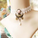 Gothic sexy Lolita Lace Pink Bead White Mask Choker necklace NR321