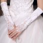 12" Bridal prom sexy Lace White bead Satin Fingerless Gloves S05
