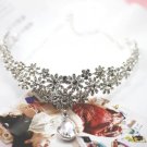 Bridal Rhinestone Crystal Prom Crown dangle Flower Hair tiara necklace HR194