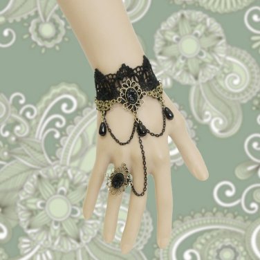 Gothic Lolita Sexy Flower dangle black Belly dance slave bracelet BR327