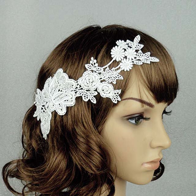 Bridal White topknot Headpiece Hair Flower Fascinator Crochet Bead clip BA167