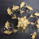 Bridal Crystal Rhinestone gold tone Flower Faux pearl Hair tiara Comb RB622
