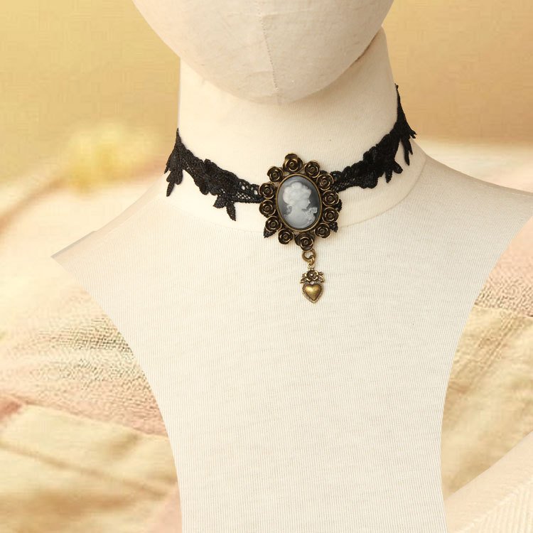 Gothic sexy Lolita Lace Black Bead Faux pearl Choker necklace NR381