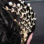 Bridal Crystal Rhinestone gold tone Flower Faux pearl Hair tiara Comb RB621