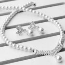 Bridal Rhinestone crystal Faux pearl earring necklace set NR383