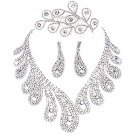 Bridal Rhinestone crystal Faux pearl topknot necklace earrring set NR356