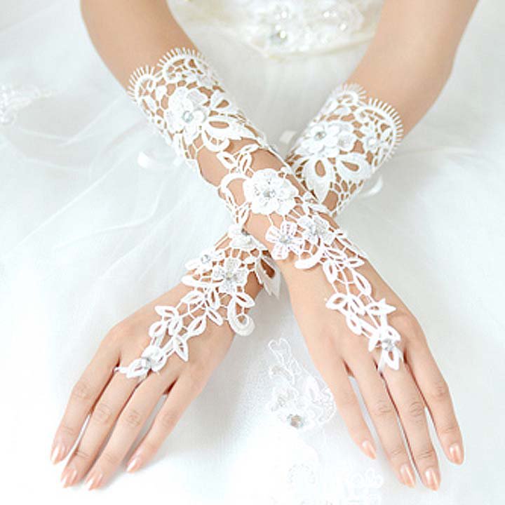 Bridal prom sexy Lace white flower Fingerless Gloves S37