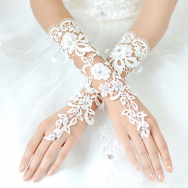 Bridal prom sexy Lace white flower Fingerless Gloves S37