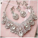 Bridal dangle flower Rhinestone Crystal Hair tiara necklace earring set NR427