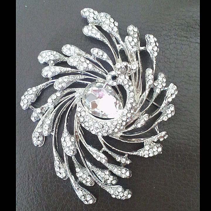 Bridal peacock vintage style crystal Rhinestone brooch pin PI599