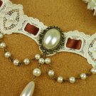 Gothic Lolita Lace ribbon brown Faux pearl Choker necklace NR412