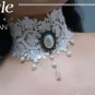 Gothic Lolita Lace ribbon white Faux pearl Flower Dangle Choker necklace NR415