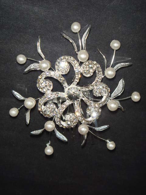 Bridal Rhinestone Faux pearl Headpiece Flower Crystal Hair tiara Comb RB630