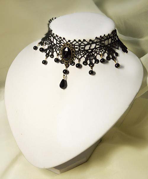 Gothic sexy Lolita Bead dangle Black dangle Choker necklace NR354