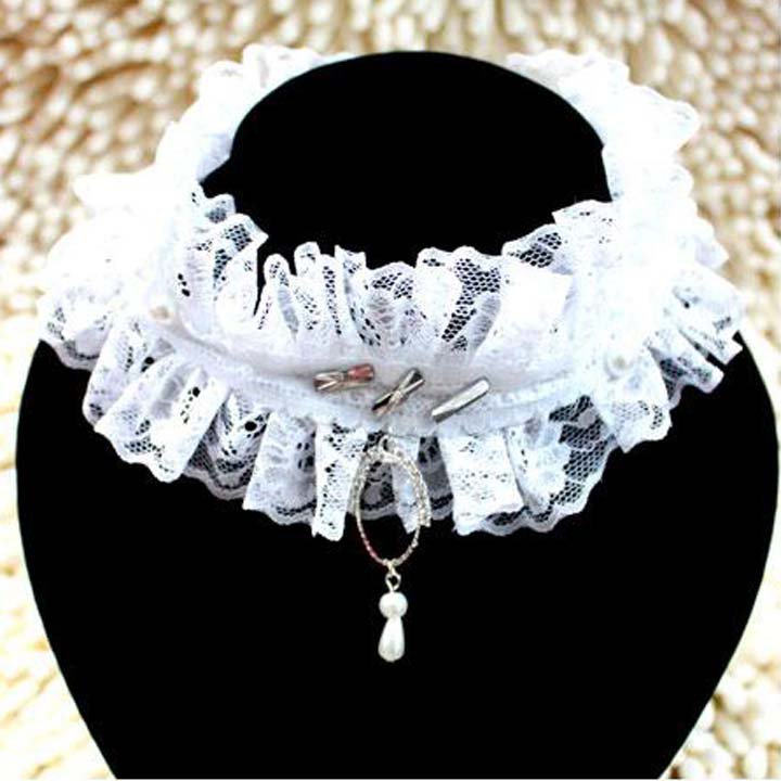 Bridal sexy Lolita Lace Faux pearl ribbon white Choker bracelet necklace NR333