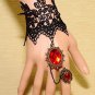 Sexy Belly dance Rhinestone flower Red Black Lace gothic slave Bracelet BR353