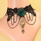 Gothic sexy Lolita Lace heart dangle Black green Choker necklace NR422