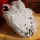 Bridal White feather Headpiece Hair Fascinator Faux pearl topknot clip BA186