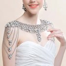 Bridal crystal Rhinestone shoulder deco bib Halter large necklace NR468