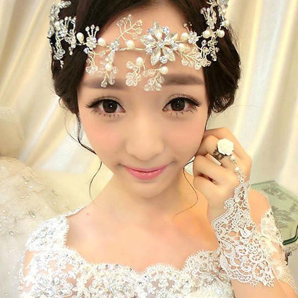 Bridal Rhinestone faux pearl headpiece Adjustable forehead band Tiara HR269