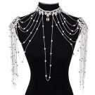 Bridal crystal Dangle faux pearl Rhinestone shoulder deco bib necklace NR461