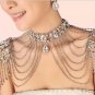 Bridal crystal Rhinestone huge shoulder deco Bra Strap Halter necklace HR238N