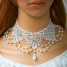 Lolita white rhinestone fashionable lace faux pearl necklace choker NR449