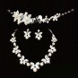 Bridal dangle Faux Pearl leaf Rhinestone Crystal Prom necklace earring set HR213