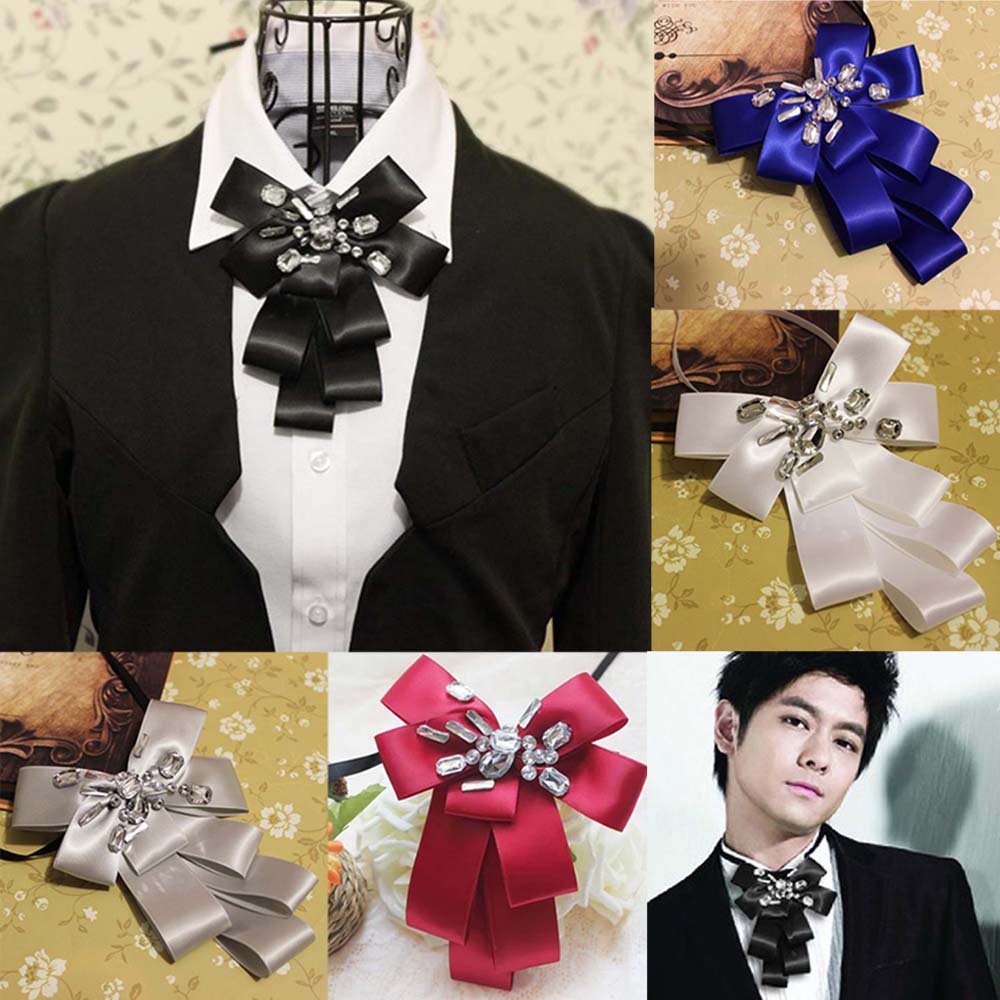 Wedding Satin Tuxedo Prom Groom rhinestone Bow Tie Retro Formal Party BA199
