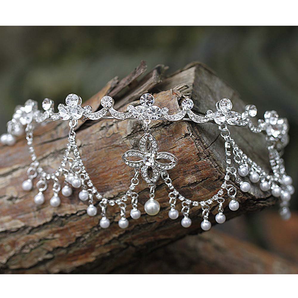 Bridal Rhinestone crystal dangle Faux pearl forehead Maang tikka Headpiece HR328