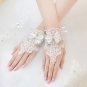 5" Bridal plastic rhinestone sexy Lace white Bow short Fingerless Gloves S45