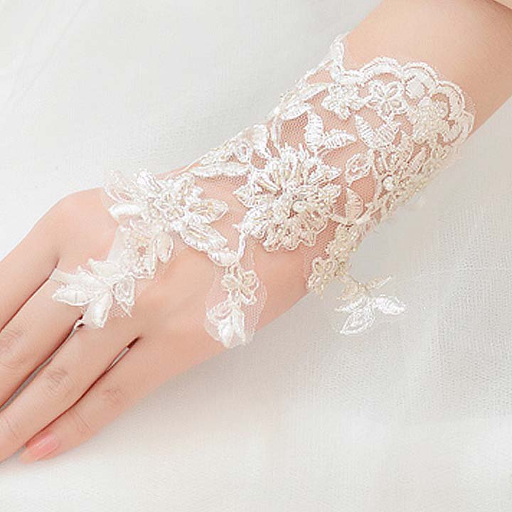 Bridal prom sexy Lace white flower Fingerless Gloves S42